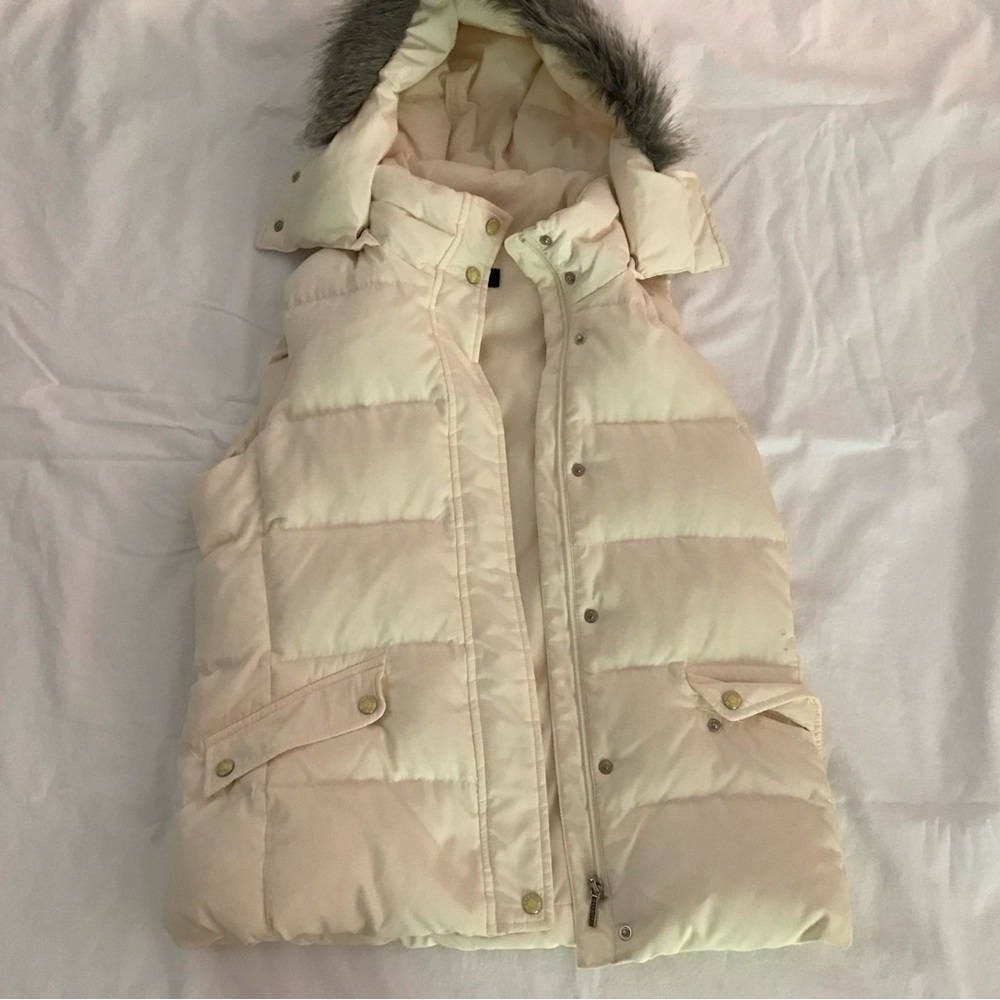 Talbots Cream Quilted Vest with Faux Fur Hood